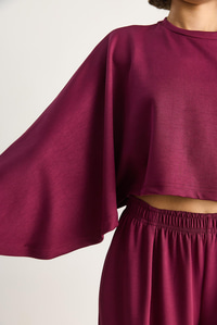 Kadın Yarasa Kol Crop Beli Lastikli Pantolon Modal Alt-Üst Takım 4025  60284068 - Vişne ALT - ÜST TAKIM modelleri