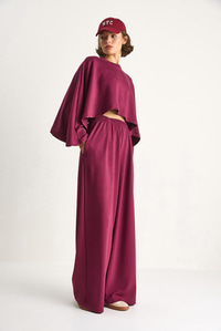 Kadın Yarasa Kol Crop Beli Lastikli Pantolon Modal Alt-Üst Takım 4025  60284068 - Vişne ALT - ÜST TAKIM modelleri