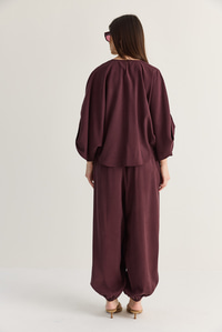 Kadın Yarasa Kol Oversize Bluz Şalvar Pantolon Modal Alt-Üst Takım 4183 60286473 - Mürdüm ALT - ÜST TAKIM modelleri