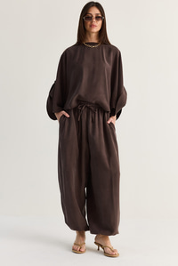 Kadın Yarasa Kol Oversize Bluz Şalvar Pantolon Modal Alt-Üst Takım 4183 60286473 - Acı Kahve ALT - ÜST TAKIM modelleri