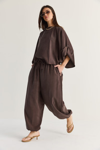 Kadın Yarasa Kol Oversize Bluz Şalvar Pantolon Modal Alt-Üst Takım 4183 60286473 - Acı Kahve ALT - ÜST TAKIM modelleri