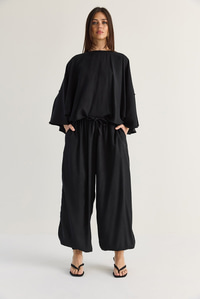 Kadın Yarasa Kol Oversize Bluz Şalvar Pantolon Modal Alt-Üst Takım 4183 60286473 - Siyah ALT - ÜST TAKIM modelleri