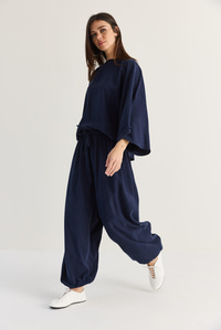 Kadın Yarasa Kol Oversize Bluz Şalvar Pantolon Modal Alt-Üst Takım 4183 60286473 - Lacivert ALT - ÜST TAKIM modelleri