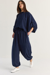 Kadın Yarasa Kol Oversize Bluz Şalvar Pantolon Modal Alt-Üst Takım 4183 60286473 - Lacivert ALT - ÜST TAKIM modelleri