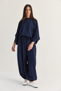 Kadın Yarasa Kol Oversize Bluz Şalvar Pantolon Modal Alt-Üst Takım 4183 60286473 - Lacivert ALT - ÜST TAKIM modelleri