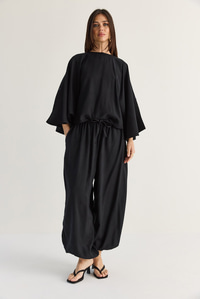 Kadın Yarasa Kol Oversize Bluz Şalvar Pantolon Modal Alt-Üst Takım 4183 60286473 - Siyah ALT - ÜST TAKIM modelleri