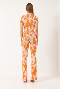 Kadın Yarım Balıkçı Yaka Kısa Kollu Crop Beli Lastikli Pantolonlu Alt-Üst Takım 60261374 - Orange-Pudra