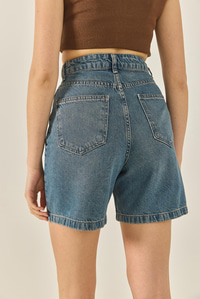 Kadın Yüksek Bel Cep Detaylı Rahat Kesim Denim Şort 292 60283267 - İndigo