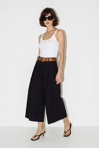 Kadın Yüksek Bel Pile Detaylı Geniş Paça Culotte Pantolon DP261038 60286319 - Siyah PANTOLON modelleri