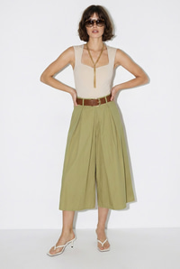 Kadın Yüksek Bel Pile Detaylı Geniş Paça Culotte Pantolon DP261038 60286319 - Haki PANTOLON modelleri