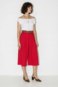 Kadın Yüksek Bel Pile Detaylı Geniş Paça Culotte Pantolon DP261038 60286319 - Kırmızı PANTOLON modelleri