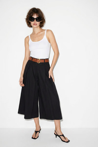 Kadın Yüksek Bel Pile Detaylı Geniş Paça Culotte Pantolon DP261038 60286319 - Siyah PANTOLON modelleri