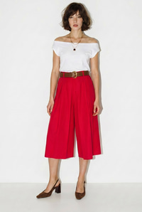 Kadın Yüksek Bel Pile Detaylı Geniş Paça Culotte Pantolon DP261038 60286319 - Kırmızı PANTOLON modelleri