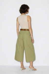 Kadın Yüksek Bel Pile Detaylı Geniş Paça Culotte Pantolon DP261038 60286319 - Haki PANTOLON modelleri