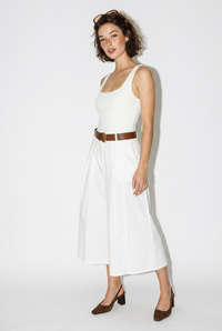 Kadın Yüksek Bel Pile Detaylı Geniş Paça Culotte Pantolon DP261038 60286319 - Beyaz PANTOLON modelleri
