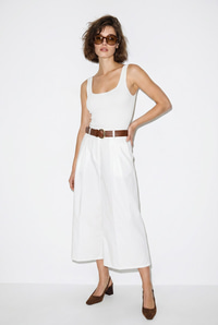 Kadın Yüksek Bel Pile Detaylı Geniş Paça Culotte Pantolon DP261038 60286319 - Beyaz PANTOLON modelleri