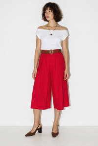 Kadın Yüksek Bel Pile Detaylı Geniş Paça Culotte Pantolon DP261038 60286319 - Kırmızı PANTOLON modelleri