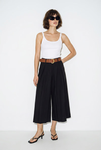 Kadın Yüksek Bel Pile Detaylı Geniş Paça Culotte Pantolon DP261038 60286319 - Siyah PANTOLON modelleri