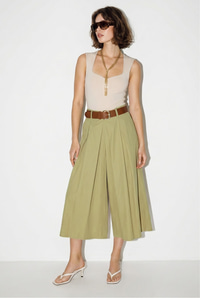 Kadın Yüksek Bel Pile Detaylı Geniş Paça Culotte Pantolon DP261038 60286319 - Haki PANTOLON modelleri
