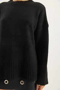Kadın Yumuşacık Bisiklet Yaka Oversize Triko Kazak 60282032 - Siyah KAZAK modelleri