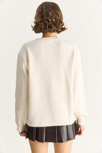 Kadın Yumuşak Dokulu Çiçek Desen İşlmeli Triko Kazak 251085  60284089 - Krem KAZAK modelleri