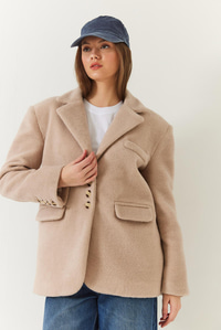 Kalın Kaşe Blazer Ceket Kısa Kaban 60261366 - Bej
