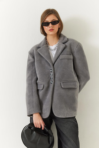Kalın Kaşe Blazer Ceket Kısa Kaban 60261366 - Gri