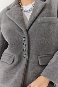 Kalın Kaşe Blazer Ceket Kısa Kaban 60261366 - Gri