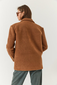 Kalın Kaşe Blazer Ceket Kısa Kaban 60261366 - Kahverengi