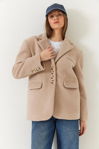 Kalın Kaşe Blazer Ceket Kısa Kaban 60261366 - Bej