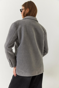 Kalın Kaşe Blazer Ceket Kısa Kaban 60261366 - Gri
