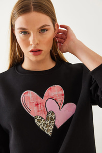 Kalp Baskılı Sweatshirt MBHS017 60601017 - Siyah