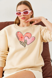 Kalp Baskılı Sweatshirt MBHS017 60601017 - Bej