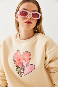 Kalp Baskılı Sweatshirt MBHS017 60601017 - Bej