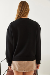 Kalp Baskılı Sweatshirt MBHS017 60601017 - Siyah