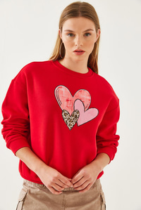 Kalp Baskılı Sweatshirt MBHS017 60601017 - Kırmızı