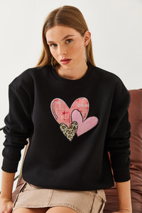 Kalp Baskılı Sweatshirt MBHS017 60601017 - Siyah