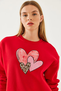 Kalp Baskılı Sweatshirt MBHS017 60601017 - Kırmızı