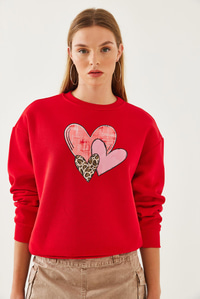 Kalp Baskılı Sweatshirt MBHS017 60601017 - Kırmızı