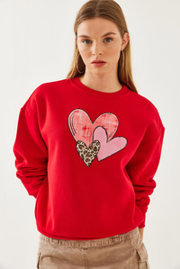 Kalp Baskılı Sweatshirt MBHS017 60601017 - Kırmızı