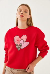 Kalp Baskılı Sweatshirt MBHS017 60601017 - Kırmızı