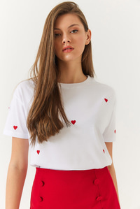 Kalp Nakışlı Tshirt 60602004 - Beyaz