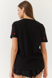 Kalp Nakışlı Tshirt 60602004 - Siyah