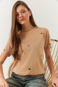 Kalp Nakışlı Tshirt 60602004 - Vizon