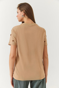 Kalp Nakışlı Tshirt 60602004 - Vizon