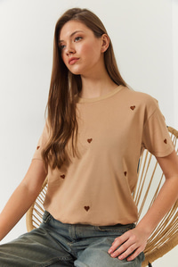 Kalp Nakışlı Tshirt 60602004 - Vizon