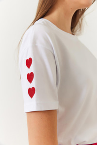 Kalp Nakışlı Tshirt 60602008 - Beyaz