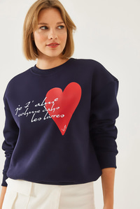 Kalp ve Yazı Baskılı Sweatshirt MBHS023 60601023 - Lacivert