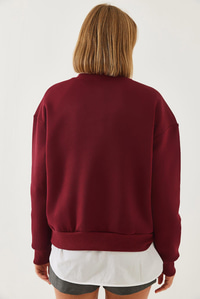 Kalp ve Yazı Baskılı Sweatshirt MBHS023 60601023 - Bordo