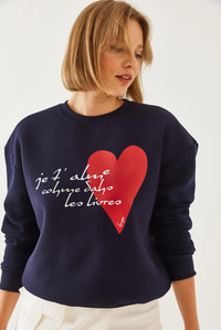 Kalp ve Yazı Baskılı Sweatshirt MBHS023 60601023 - Lacivert